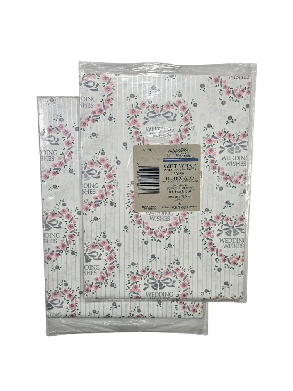 Celebrations By Gibson Set of 2 Vintage Wedding Wishes Gift Wrap 4 Sheets 20x30